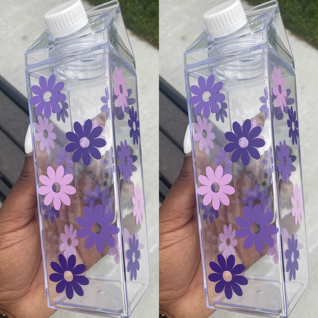 Milk Crate water bottle 16oz - Purple Flowers