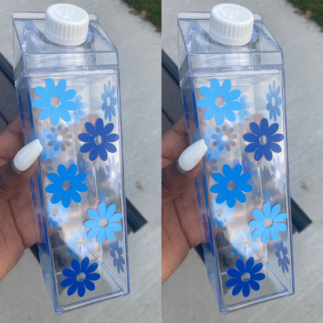 Milk Crate water bottle 16oz - Blue Flowers