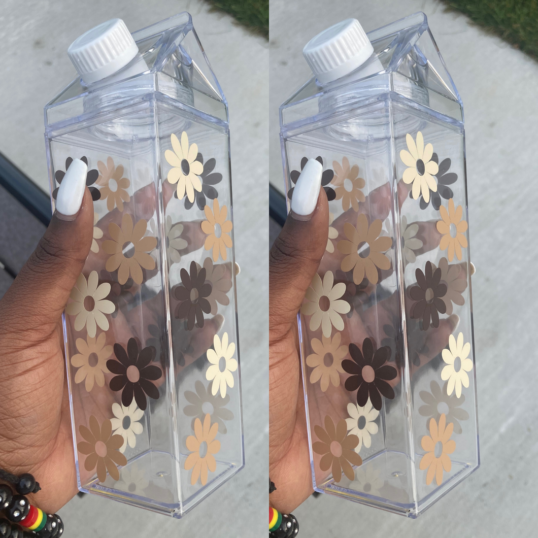 Milk Crate water bottle 16oz - Brown Flowers