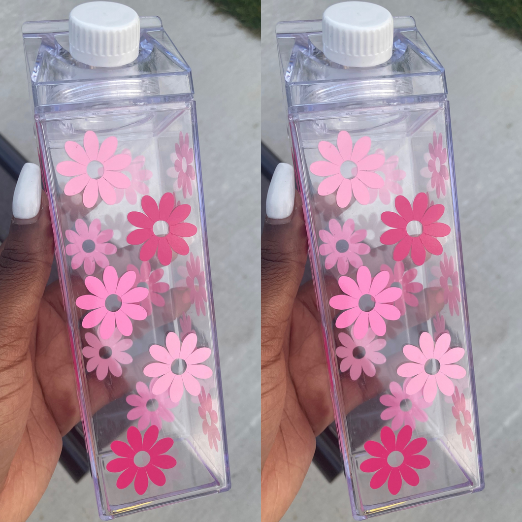 Milk Crate water bottle 16oz - Pink Flowers