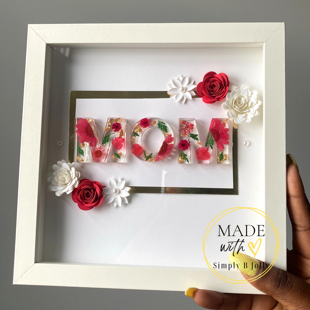 MOM | Red & Gold Flowers | Resin Letters