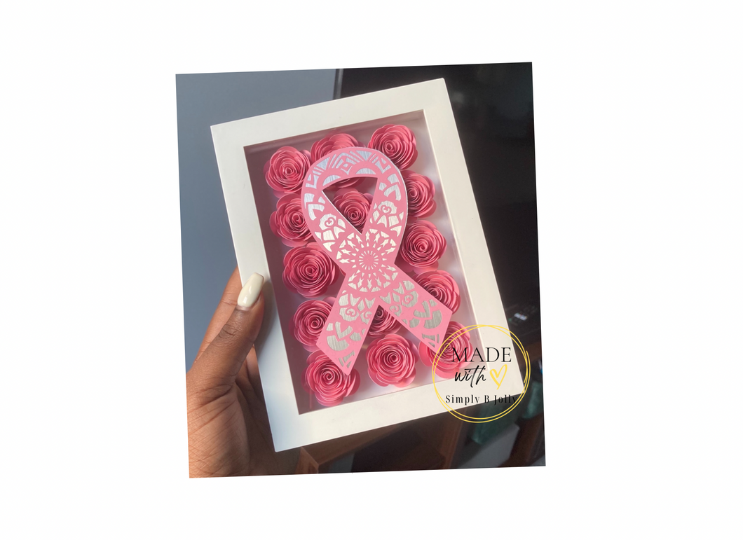 Large Mandala Ribbon Shadow Box | Breast Cancer Awareness